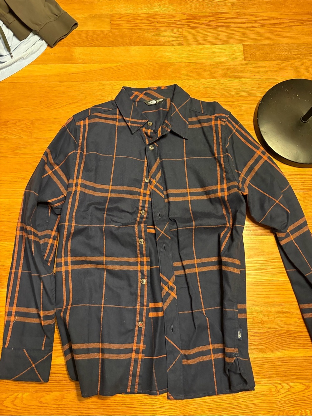 The North Face Men's Navy Shirt with Orange Plaid